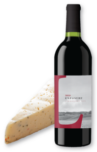 a bottle of Linganore Winecellars Exposure sits next to a pepperjack cheese wedge